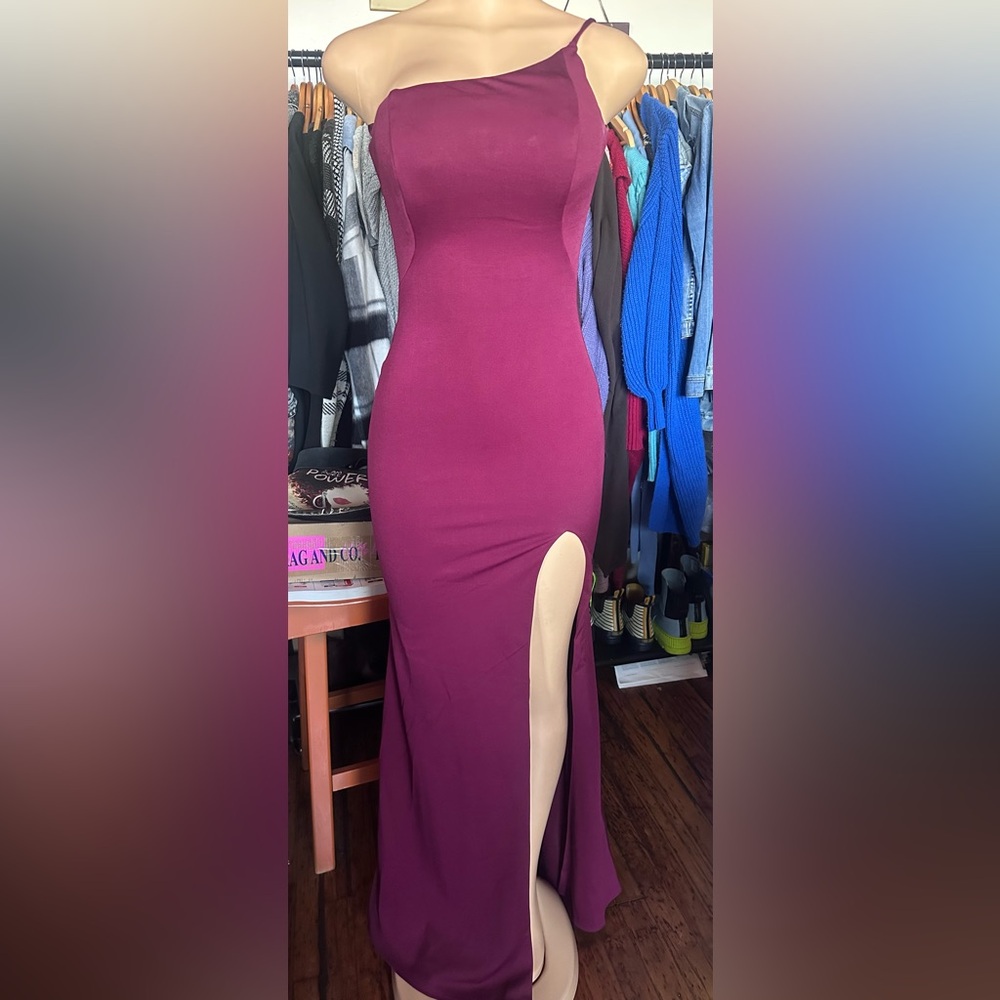 La Femme Burgundy Maxi Dress with Slit